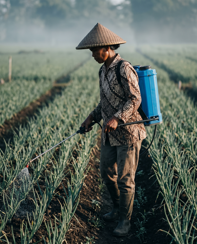 Traditional farmer planting crops manually in muddy field